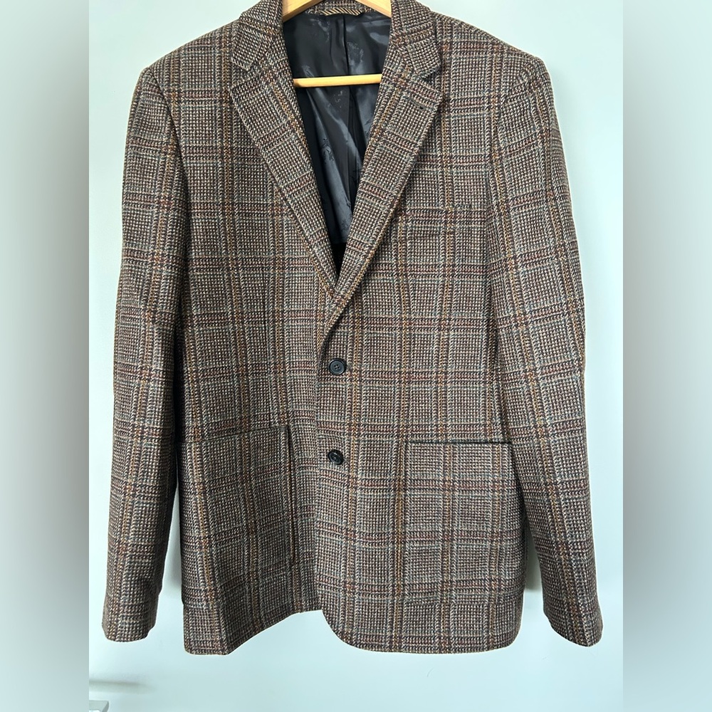 Billy Reid Brown Wool/Cashmere Plaid Sport Coat, Made in Italy 38R